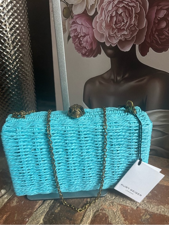 Kurt Geiger Handbags - Kurt Geiger Turquoise Woven Chain Clutch